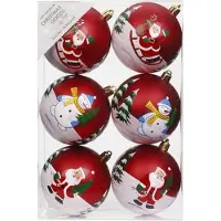 Inge-glas 6x rode kerstballen 8 cm - kunststof - onbreekbaar - met print - kerstboomversiering