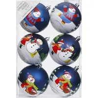Inge-glas 6x Blauwe kerstballen 8 cm kunststof met print - Onbreekbare plastic kerstballen - Kerstboomversiering blauw