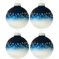 Merkloos 4x stuks luxe glazen kerstballen 7 cm blauw/wit met sterren - Kerstbal