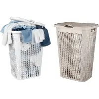 Benson Wasmand Ventilation - met deksel - 2x - wit en beige - 50 liter - 61 x 43 cm
