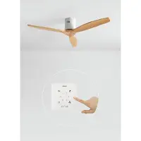 Create - Plafondventilator 40W silent 100% hout (Ø132cm) (ruimtes 10m²-25m²) - Wit / Licht hout - Geen licht - Controller voor wandmontage + afstandsbediening - WIND CALM NATURAL WOOD
