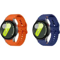 Strap-it 2-pack Siliconen Wave Sportbandjes – Comfortabel, waterbestendig & zweetbestendig – Donkerblauw & Oranje – geschikt voor Samsung Galaxy Watch 7 (40/44mm) / 6 Classic / 5 Pro / 4 Classic / FE