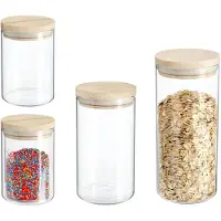 Secret De Gourmet - Keuken voorraad bussen - potten - glas/hout - set 6x stuks - voedsel - 600 ml en 1300 ml