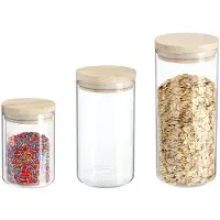 Secret De Gourmet - Keuken voorraad bussen - potten - glas/hout - set 3x stuks - voedsel - 600 ml -1000 ml - 1300 ml