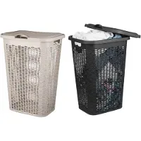 Benson Wasmand Ventilation - met deksel - 2x stuks - zwart en beige - 50 liter - 61 x 43 cm