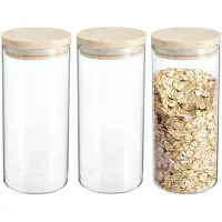 Secret De Gourmet Voorraadbus - 3x stuks - voorraadpot - 1300 ml - glas - met houten deksel - voedsel - keuken
