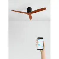 Create - Plafondventilator 40W silent 100% hout (Ø132cm) (ruimtes 10m²-25m²) - Zwart / Donker hout - Geen licht - WIFI + Afstandsbediening - WIND CALM NATURAL WOOD