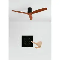 Create - Plafondventilator 40W silent 100% hout (Ø132cm) (ruimtes 10m²-25m²) - Zwart / Donker hout - Geen licht - Controller voor wandmontage + afstandsbediening - WIND CALM NATURAL WOOD