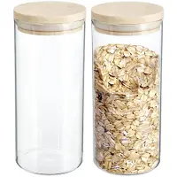 Secret De Gourmet Voorraadbus - 2x stuks - voorraadpot - 1300 ml - glas - met houten deksel - voedsel - keuken