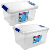 Hega hogar Opbergboxen - 2x - met deksel - 5 en 16 ltr - kunststof - transparant/blauw - 29 x 20 x 15 en 39 x 29 x 21 cm - Opbergbakken
