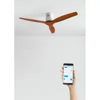 Create - Plafondventilator 40W silent 100% hout (Ø132cm) (ruimtes 10m²-25m²) - Wit / Donker hout - Geen licht - WIFI + Afstandsbediening - WIND CALM NATURAL WOOD