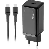 Nacon - 65W AC-adapter til Nintendo Switch II – 65W Ladeeffekt – Aftageligt 1,5 m USB-C Kabel (Sort)