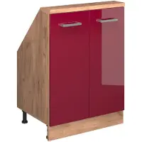 Vicco Rion Kast voor schuine wand – met 2 deuren Rood hoogglans/gouden eik
