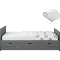 Sunny Eli Kinderbed met Onderschuifbed en 3 Opberglades Grijs – Met Matras