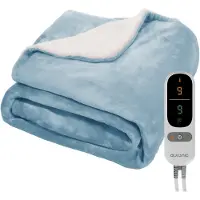 Auronic Elektrische Deken - 180x130cm - Warmtedeken - 1 Persoon - Sherpa Fleece - 9 Hitte en Timerstanden - Bovendeken - Verwarmingsdeken - Lichtblauw