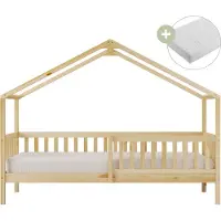 Sunny Kae Bedhuisje met Uitvalbeveiliging Naturel – Met Matras