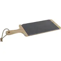 Excellent houseware Luxe serveer en snijplank - 42 x 15 cm - leisteen en hout - zwart - tapas - voedsel - hapjes