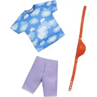 Barbie Ken Kleding en Accessoires Set - Wolken T-Shirt met paarse korte broek en heuptasje - Kleding voor Barbie Ken Pop