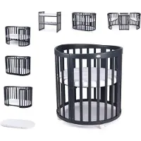 Waldin Multifunctioneel OVAAL 7 in 1 Babybed / peuterbed incl. matras - Grafiet