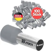 Kalitec 100 stuks AE418GR adereindhulzen geïsoleerd 4,0 mm² 18 mm lang grijs I Made in Germany I Industriële kwaliteit