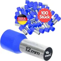 Kalitec 100 stuks AE1612BL adereindhulzen geïsoleerd 16,0 mm² 12 mm lang blauw I Made in Germany I Industriële kwaliteit