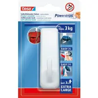 TESA Powerstrips haak XL ovaal - wit - herbruikbare wandhaak - zonder boren - 1 haak + 3 Powerstrips