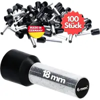 Kalitec 100 stuks AE618SW adereindhulzen geïsoleerd 6,0 mm² 18 mm lang zwart I Made in Germany I Industriële kwaliteit