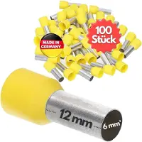 Kalitec 100 stuks AE612GE adereindhulzen geïsoleerd 6,0 mm² 12 mm lang geel I Made in Germany I Industriële kwaliteit