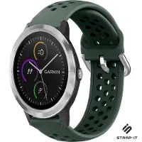 Strap-it Siliconen sport bandje met gaatjes - Geschikt voor Garmin Venu / Vivoactive 3 / Vivoactive 5 / Vivomove HR / Venu SQ / Forerunner 245 / 570 - 42mm / 645 bandje - Sport bandje - Legergroen