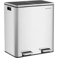 Trend24 Duo prullenbak - Afvalbak - Prullenbakken - Prullenbak afvalscheiding - RVS - 58,6 x 32 x 65 cm - Zilver