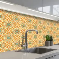 KitchenYeah Keuken achterwand 150x80 cm - Spatscherm zelfklevend Mandala - Boho - Bloemen - Oranje - Patroon - Muurbeschermer - Spatwand fornuis