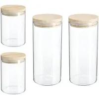 Secret De Gourmet - Keuken voorraad bussen - potten - glas/hout - set 6x stuks - voedsel - 600 ml en 1000 ml