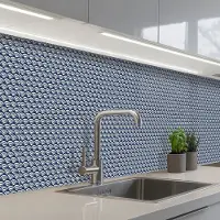 KitchenYeah Keuken achterwand 400x80 cm - Spatscherm zelfklevend Japan - Blauw - Wit - Patronen - Muurbeschermer - Spatwand fornuis