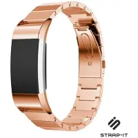 Strap-it Stalen Smartwatch bandje - Geschikt voor Fitbit Charge 2 luxe metalen bandje - rosé goud - Horlogeband / Polsband / Armband