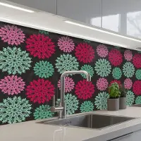 KitchenYeah Keuken achterwand 150x80 cm - Spatscherm zelfklevend Bloemen - Vintage - Roze - Turquoise - Patronen - Muurbeschermer - Spatwand fornuis