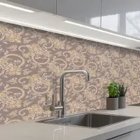 KitchenYeah Keuken achterwand 250x80 cm - Spatscherm zelfklevend Oosters - Bloemen - Beige - Grijs - Muurbeschermer - Spatwand fornuis