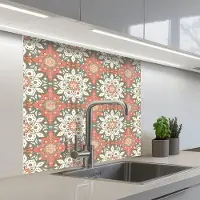 KitchenYeah Keuken achterwand 80x80 cm - Spatscherm zelfklevend Vintage - Bloemen - Mandala - Patronen - Muurbeschermer - Spatwand fornuis