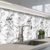 KitchenYeah Keuken achterwand 300x60 cm - Spatscherm zelfklevend Marmer - Zwart - Dramatisch - Wit - Muurbeschermer - Spatwand fornuis