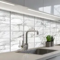 KitchenYeah Keuken achterwand 150x60 cm - Spatscherm zelfklevend Marmer - Tegels - Grijs - Wit - Muurbeschermer - Spatwand fornuis