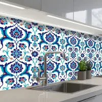 KitchenYeah Keuken achterwand 250x80 cm - Spatscherm zelfklevend Bloemen - Patronen - Blauw - Muurbeschermer - Spatwand fornuis