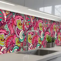 KitchenYeah Keuken achterwand 400x80 cm - Spatscherm zelfklevend Bloemen - Bladeren - Regenboog - Hippie - Design - Muurbeschermer - Spatwand fornuis