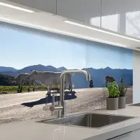 KitchenYeah Keuken achterwand 100x60 cm - Spatscherm zelfklevend Schotse hooglander - Licht - Berg - Natuur - Muurbeschermer - Spatwand fornuis