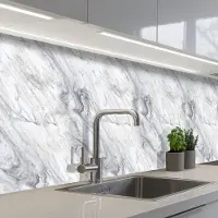 KitchenYeah Keuken achterwand 500x80 cm - Spatscherm zelfklevend Wervelende - Grijsstructuur - Marmer print - Wit - Muurbeschermer - Spatwand fornuis