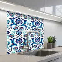 KitchenYeah Keuken achterwand 80x80 cm - Spatscherm zelfklevend Bloemen - Patronen - Blauw - Muurbeschermer - Spatwand fornuis