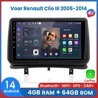 AWESAFE Autoradio Geschikt voor Renault Clio III 2005-2014 - 4GB+64GB - 8 Kern V1PRO - Draadloos Apple Carplay & Android auto - GPS Navigatie 4G WIFI - Ondersteuning invoegen 4G SIM