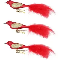 Inge-glas Inge Glas kerst decoratie vogels - 12x stuks - op clip - van glas - rood - 20 cm - kerstversiering - kerstboom
