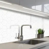KitchenYeah Keuken achterwand 350x60 cm - Spatscherm zelfklevend Patroon - Lijn - Design - Zwart - Wit - Muurbeschermer - Spatwand fornuis