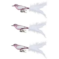 Inge-glas Inge Glas kerst decoratie vogels - 12x stuks - op clip - van glas - roze - 20 cm - kerstversiering - kerstboom