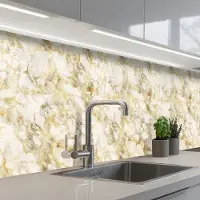 KitchenYeah Keuken achterwand 300x60 cm - Spatscherm zelfklevend Warm - Gouden - Marmer print - Patroon - Muurbeschermer - Spatwand fornuis