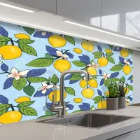 KitchenYeah Keuken achterwand 100x60 cm - Spatscherm zelfklevend Illustratie - Citroen - Patroon - Muurbeschermer - Spatwand fornuis